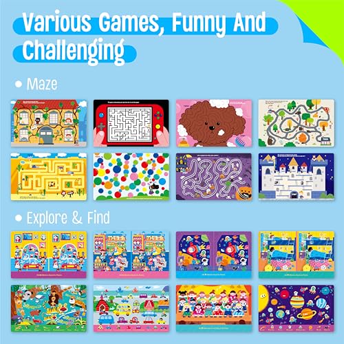 SpriteGru 2 Travel Game Pads, 60 Dry Erase Activities Games Reusable & Erasable Book, Fun Brain Challenge Games Interesting Educational Toy and Learning Tool for Road Trip Airplane Travel - style: Maze & Find