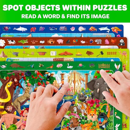 QUOKKA 60 Piece Kids Puzzles Ages 5-8 - Set of 4 Bible Jigsaw Puzzles for Kids 4-6-10 Year Old - Tower of Babel - Noah`s Ark - Eden Toys for Children 5-7 yo - Christian Gifts for Boys & Girls - color: Yellow Ang Green