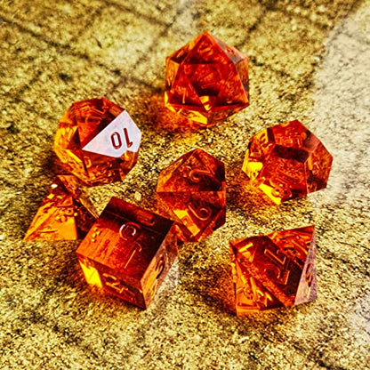 Bescon Crystal Clear (Unpainted) Sharp Edge DND Dice Set of 7, Razor Edged Polyhedral D&D Dice Set for Dungeons and Dragons Role Playing Games, Tangerine Color - color: Tangerine