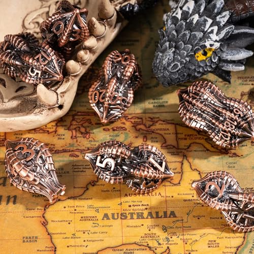 7-Piece Metal Dice Set DND Dice with Dragon Claw Design - Perfect for Dungeons & Dragons RPG Tabletop Role-Playing Games - color: Dragon Claw-ancient Copper