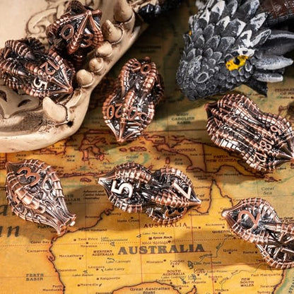7-Piece Metal Dice Set DND Dice with Dragon Claw Design - Perfect for Dungeons & Dragons RPG Tabletop Role-Playing Games - color: Dragon Claw-ancient Copper