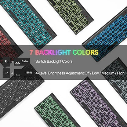Wireless Backlit Keyboard and Mouse Ultra Slim Combo, TopMate 2.4G Silent Compact 2400DPI Mouse and Scissor Switch Keyboard Set, Batteries Included, for PC/Laptop/Windows/Mac/Gaming - BL Matte Black - color: BL Matte Black