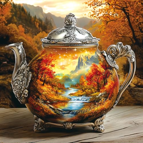 Vintage Autumn Landscape Teapot 500 Piece Puzzle for Adults Whimsical Fantasy Mountain River Nature Scenery Art with Letters on Back Challenging Games Gifts for Seniors & Families- 20x20 Inch - color: Vintage Autumn Landscape, size: (20"x20")