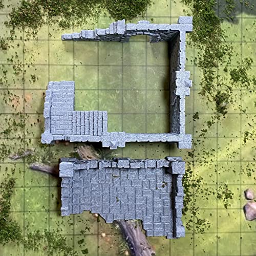 Building Ruins Set 2B Terrain for Tabletop Role Playing Games 28mm Scale with Ground Floor, First Floor, Crates, Barrels and Chests