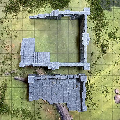Building Ruins Set 2B Terrain for Tabletop Role Playing Games 28mm Scale with Ground Floor, First Floor, Crates, Barrels and Chests