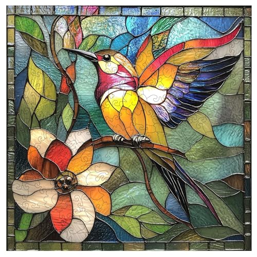 Qiuenisray Wooden Puzzle for Adults, 300 Pieces Hummingbird Wood Puzzle | Wood Puzzle for Adults Mom Grandmother, FSC Certified Unique Animal Shape Wood Puzzles, Bird Jigsaw Puzzles 12.4x12.4 in - color: Flower Bird, size: 300pcs