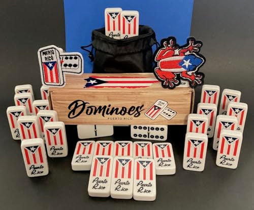 Puerto Rico Dominoes Bag Set Domino Tiles Boricua PR Puerto Rican Domino Set Classic Double six Dominos Adult Size Must Have (Comes with Travel Bag) no Wood Box