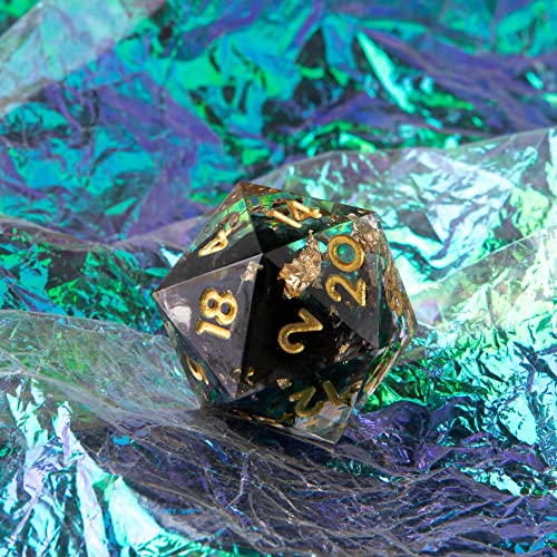Single D20 Dice - 22mm, 20 Sided D&D Dice for Dungeons and Dragons, DND Dice with Resin Sharp Edge, Handmade Polyhedral for RPG, Roleplaying Games MTG Table Games(Black Gold) - color: D20-black Gold