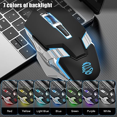 Bluetooth Gaming Mouse, RGB Rechargeable USB Wireless Mouse, Quiet Click, LED Backlit, Ergonomic, with Side Button, 6 Button, DPI Adjustable, Computer Mice for Laptop PC MacBook Chromebook - Black - color: Black