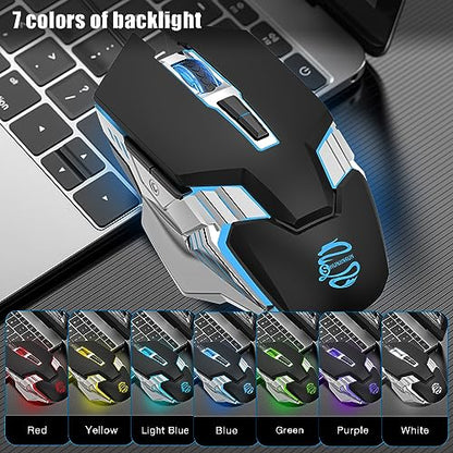 Bluetooth Gaming Mouse, RGB Rechargeable USB Wireless Mouse, Quiet Click, LED Backlit, Ergonomic, with Side Button, 6 Button, DPI Adjustable, Computer Mice for Laptop PC MacBook Chromebook - Black - color: Black