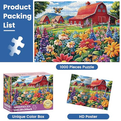 1000 Piece Puzzle for Adults, Honey Bee Farm Puzzles, Butterfly Flowers Garden Jigsaw Puzzles 1000 Pieces, Fun Landscape Puzzle for Adults Kids Seniors,Challenging Family Game Great Gift Idea,28*20 in - style: Honey Bee Farm