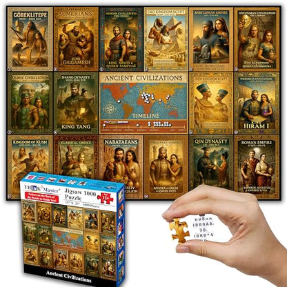 Think2Master Ancient Civilizations World History Jigsaw Puzzle 1000 Pieces Large Format for 13+, Teens, Adults & Families. Great Gift. Historical Timeline & World Map. Size: 26.8” X 18.9” - style: Ancient Civilization