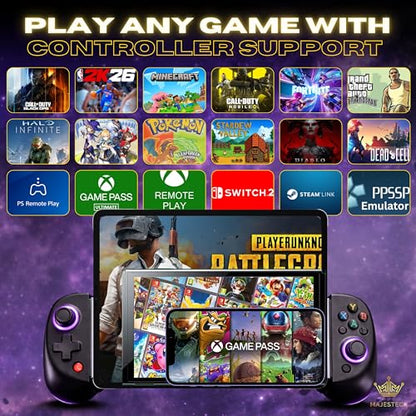 MAJESTECH NEW D8 Mobile Gaming Controller for iPhone/Android/iPad/Tablet, Play Xbox Cloud, Playstation Remote Play, Steam/PC, Switch! RGB Hall Joystick/Trigger Wireless Bluetooth Phone Game Controller