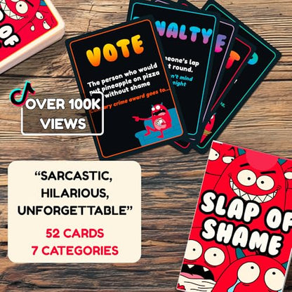 Slap of Shame – Fast Slap Card Game for Adults | Dares & Group Challenges | Funny Party Game for Game Night, Bachelorette & Friends Groups | 2-10 Players