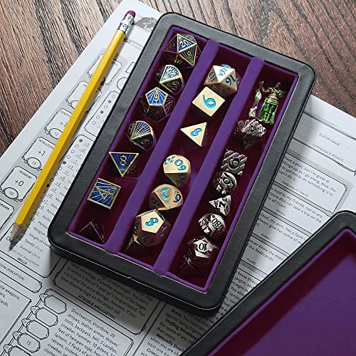 Forged Dice Co. Premium 3-Row Dice Case - Combination Dice Box and Dice Tray - Protects Polyhedral Dice Sets - Felt-Lined Storage Rows - Magnetic Lid Closure - Perfect Metal Dice Storage Box - Purple - color: Purple
