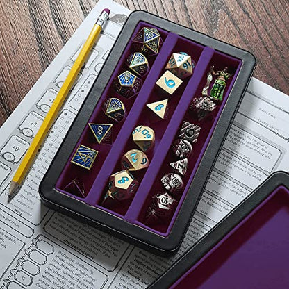 Forged Dice Co. Premium 3-Row Dice Case - Combination Dice Box and Dice Tray - Protects Polyhedral Dice Sets - Felt-Lined Storage Rows - Magnetic Lid Closure - Perfect Metal Dice Storage Box - Purple - color: Purple