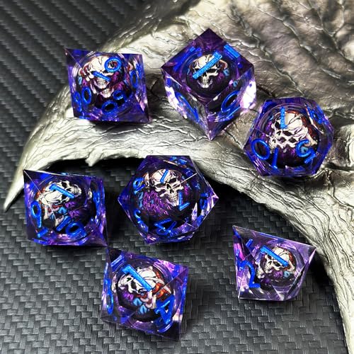 HAOMEJA Skull D&D Monster Resin Dice Set DND Skeleton 7 PCS Sharp Edges Dice with Gift Bag Apply to Dungeons and Dragons Role Playing Game Gift (Skull B & Purple) - color: B Skull B & Purple