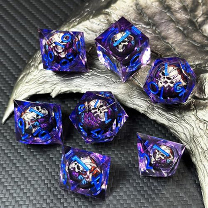 HAOMEJA Skull D&D Monster Resin Dice Set DND Skeleton 7 PCS Sharp Edges Dice with Gift Bag Apply to Dungeons and Dragons Role Playing Game Gift (Skull B & Purple) - color: B Skull B & Purple