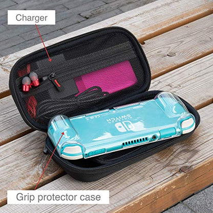 ButterFox Extra Large Carrying Case for Nintendo Switch Lite, Fits Charger, Compatible with JETech Protective Case and Most Grips, Game and Accessories Storage (BLACK) - color: BLACK