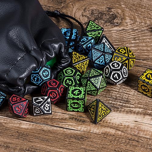 5 Sets DND Dice Druid Polyhedral Dice Set (35pcs) with 1 Large Leather Bag, D&D Die Set for RPG Table Games (5Sets/35Pcs Druid Die) - color: 5sets/35pcs Druid Dice