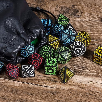 5 Sets DND Dice Druid Polyhedral Dice Set (35pcs) with 1 Large Leather Bag, D&D Die Set for RPG Table Games (5Sets/35Pcs Druid Die) - color: 5sets/35pcs Druid Dice