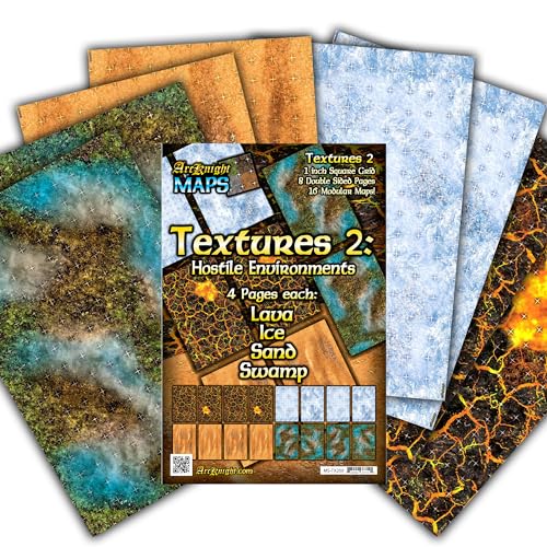 Arcknight The Textures Pack 2 Roleplaying Battlemaps; 16 Modular RPG Maps in 8 Double-Sided Pages, 1" Square Grid, Modular & Versatile Design for Tabletop Gaming - for Dungeons & Dragons & Pathfinder - style: Textures 2