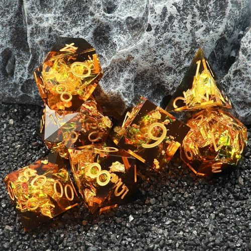 Haxtec Sharp Edge Dice Set Yellow Black Resin DND Dice Set Sparklingly Polyhedral D&D Dice Compatible with Dungeons and Dragons Fire Dice - color: Yellow Black