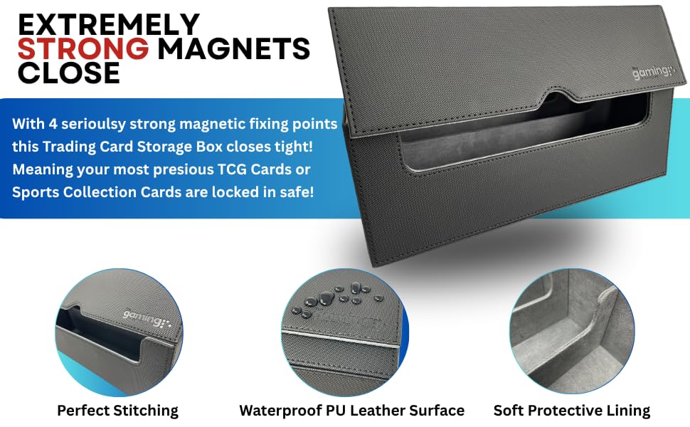 XL Trading Card Storage Box PU Leather Strong Magnetic Closure Commander Deck Case Fits 1800+ Single Sleeved Cards for MTG YuGiOh Pokemon and Sports Cards