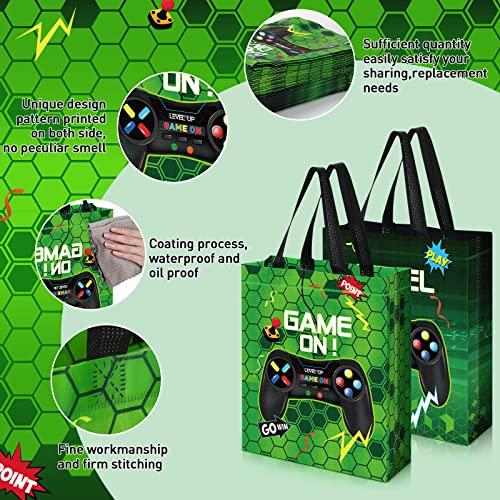 Sweetude 30 Pcs Video Game Gift Bag with Handle Game Party Supplies Reusable Gaming Neon Goody Bag, 2 Styles - style: Green