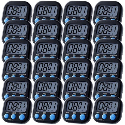 Leumoi 24 Pack Multi-Function Digital Timers with Magnetic Back, Large LCD Display, Loud Alarm, Count up & Countdown, Memory Function for Cooking, Classroom, Study, Exercise & Work(Black and Blue) - color: Black and Blue