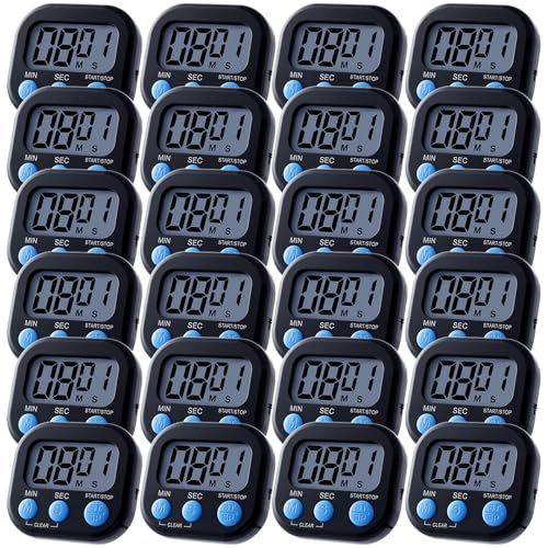 Leumoi 24 Pack Multi-Function Digital Timers with Magnetic Back, Large LCD Display, Loud Alarm, Count up & Countdown, Memory Function for Cooking, Classroom, Study, Exercise & Work(Black and Blue) - color: Black and Blue