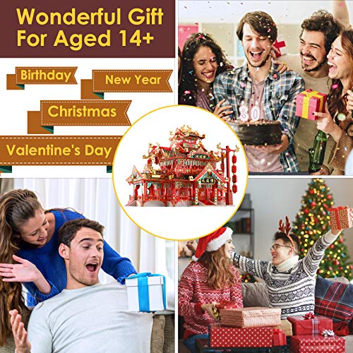 Piececool 3D Puzzles for Adults Metal Model Kits, Chinese Ancient Reataurant 3D Metal Puzzle, Traditional Architecture Building Puzzle DIY, Great Gift Idea-215 Pcs