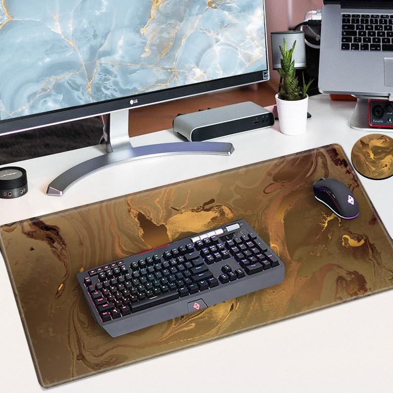 Large Mouse Pad Gold Marble Mousepad Gaming Desk Mat XXL 31.5''X15.75'' Desk Pad Big Computer Mat Long Mouse Mat of Office Work - color: Gold Marble, size: 31.5''x15.75''