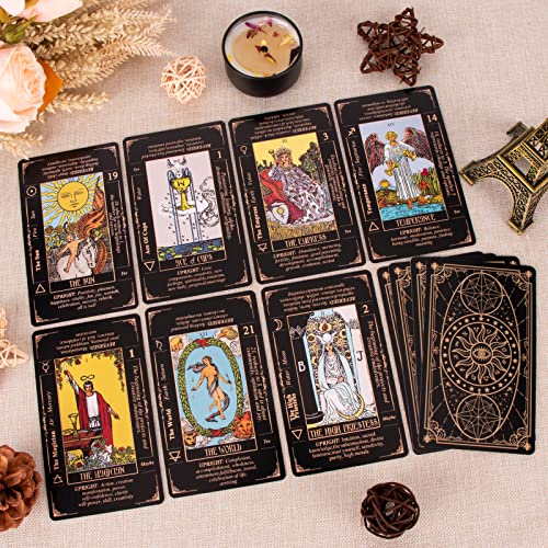 Tarot Cards for Beginners, Classic Tarot Deck with Meanings, Durable Cards with Guide Book, Black
