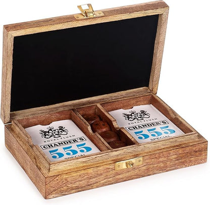 Handmade Wooden Playing Card Holder Box -See Through Playing Cards Case with Include 2 Sets of Cards Including Wooden 4 Dice