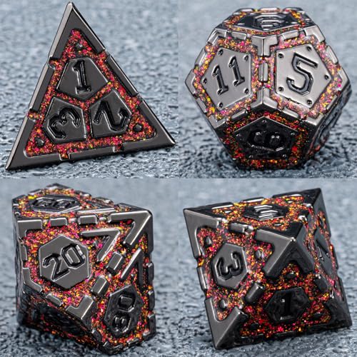 DND Metal Dice Set, Polyhedral Dice Set for RPG D&D Dice with Cracks Dungeons and Dragons Dice Set for RPG TTRPG D&D Die with Gift Case(Black Nickel Red) - color: Black Nickel Red-1