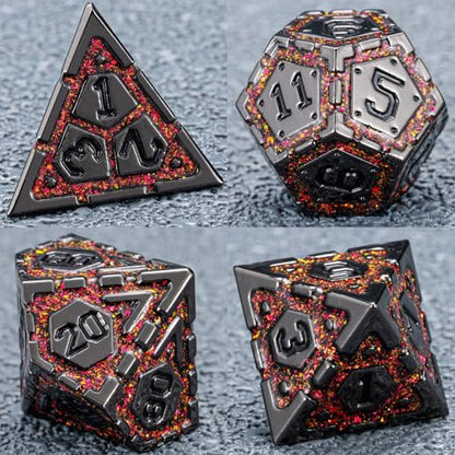 DND Metal Dice Set, Polyhedral Dice Set for RPG D&D Dice with Cracks Dungeons and Dragons Dice Set for RPG TTRPG D&D Die with Gift Case(Black Nickel Red) - color: Black Nickel Red-1