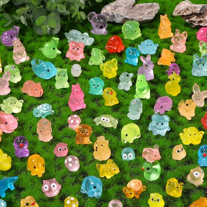 DIYDEC 184PCS Luminous Mini Resin Animals, Miniatures Figures Glow in The Dark Small Tiny Toys to Hide Little Ducks Decor for Party Favors Bag Fillers Fairy Garden Dollhouse Accessories