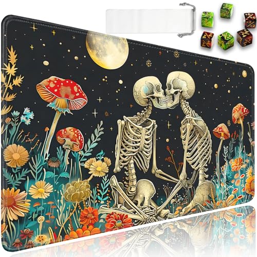 for MTG Playmat + Drawstring Travel Pouch + 6 Dice Counter, for Tabletop Trading Card Game Playmats or Mouse Pad, Anti-Slip Rubber 24 x 14 in, Skeleton Kiss for TCG Playmat (No with Zone) - color: JV-Playmat-6-1-E121