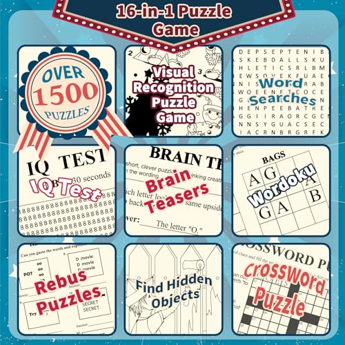Elfew 4 Pack Large Print Activity Books for Seniors & Adults | 150+ Memory Games, 16 in 1 Puzzle Books, Variety Brain Games: Word Search, Sudoku, Mazes, Crosswords, Gifts for Women & Men