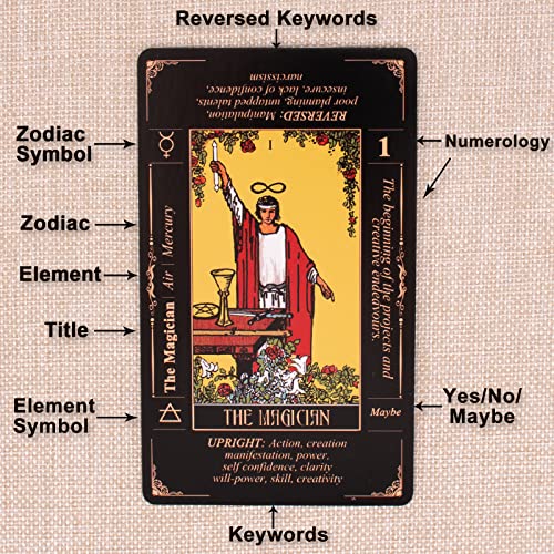 Tarot Cards for Beginners, Classic Tarot Deck with Meanings, Durable Cards with Guide Book, Black