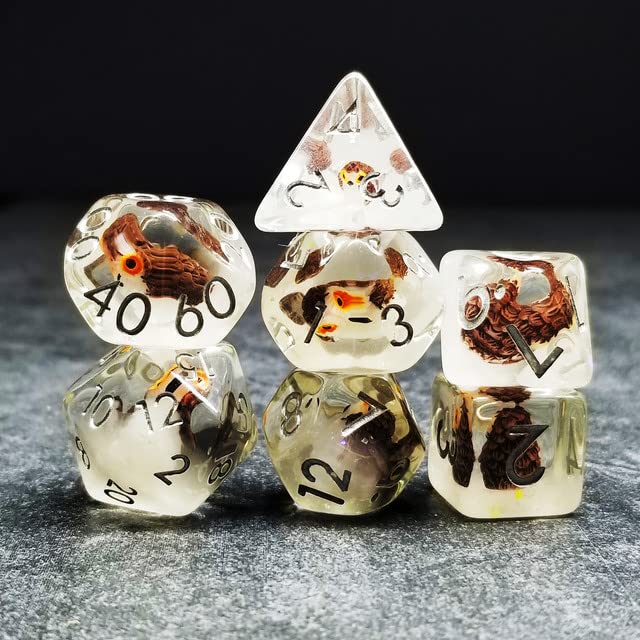 Sage's Portal Animal Familiars Resin DND Dice Set Polyhedral Dice Set for Dungeons and Dragons RPG Pathfinder Tabletop TTRPG (Owl) - color: Baby Owl Familiar, style: Dice Set Only