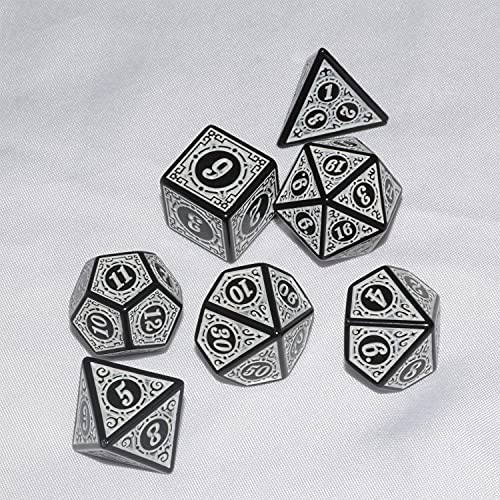 D&D Dice - 7pc Mixed Black & White Polyhedral Dice for RPG & MTG