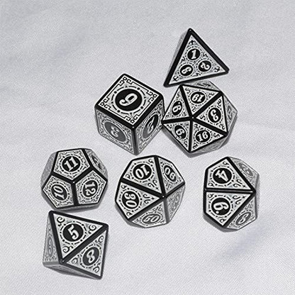 D&D Dice - 7pc Mixed Black & White Polyhedral Dice for RPG & MTG
