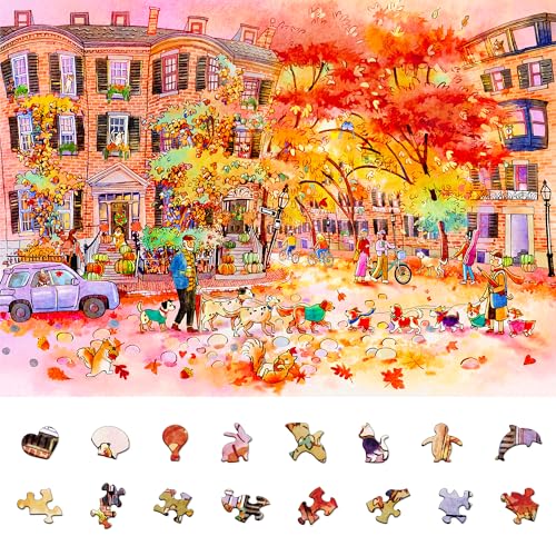 Jigsaw Puzzles for Adults 1000 Pieces, Autumn Stroll Puzzle | Unique Shape Home Wall Decor for Family Challenging Games - color: Autumn Stroll