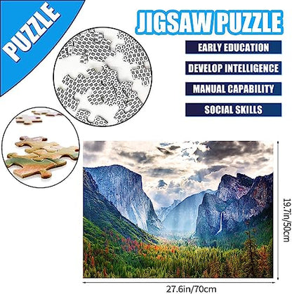 Jigsaw Puzzle, 1000 Pieces, Scenic Mountain Scene, Yosemite National Park, Cardboard, Intermediate, 28 inches by 28 inches, 1 Count, Adults and up - color: Yosemite National Park