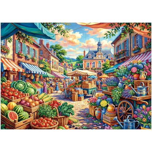 Farmer’s Market 1000 Piece Puzzles for Adults | Puzzles for Adults 1000 Pieces, Impossible Hard Difficult Fun Challenging Summer Fresh Fruits Market Puzzles for Adults - color: Sunny Market