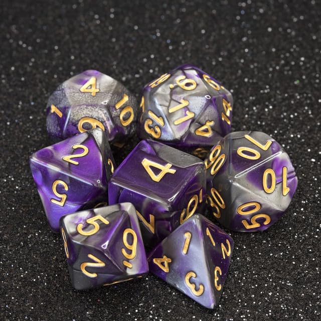 Sage’s Portal Stones DND Dice Set Acrylic Opaque 7-PC Polyhedral DND Dice Set for Dungeons and Dragons D&D Sage’s Cantrips RPG Tabletop TTRPG (Purple/Mica) - color: Purple/Mica