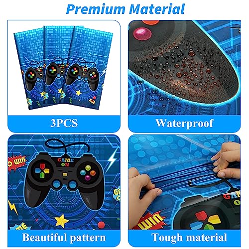 gisgfim 3pcs Video Game Tablecloths Gamer Tablecloth Birthday Party 106x54 Inch Gaming Party Plastic Table Cover Blue Gamer Table Cloth Game On Birthday Supplies for Kids Gaming Decor Favors