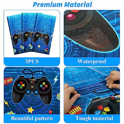 gisgfim 3pcs Video Game Tablecloths Gamer Tablecloth Birthday Party 106x54 Inch Gaming Party Plastic Table Cover Blue Gamer Table Cloth Game On Birthday Supplies for Kids Gaming Decor Favors